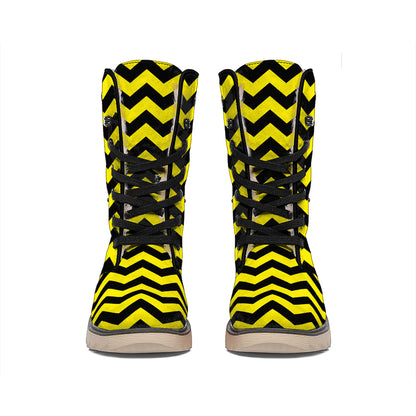 Black And Yellow Zigzag Pattern Print Winter Boots