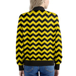 Black And Yellow Zigzag Pattern Print Women's Bomber Jacket