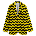 Black And Yellow Zigzag Pattern Print Women's Cotton Blazer