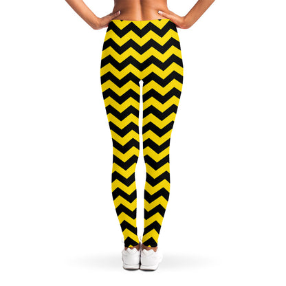 Black And Yellow Zigzag Pattern Print Women's Leggings