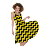 Black And Yellow Zigzag Pattern Print Women's Sleeveless Dress