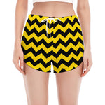 Black And Yellow Zigzag Pattern Print Women's Split Running Shorts