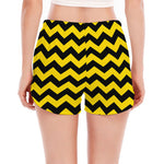 Black And Yellow Zigzag Pattern Print Women's Split Running Shorts