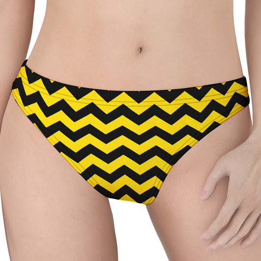 Black And Yellow Zigzag Pattern Print Women's Thong