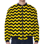 Black And Yellow Zigzag Pattern Print Zip Sleeve Bomber Jacket