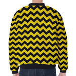 Black And Yellow Zigzag Pattern Print Zip Sleeve Bomber Jacket