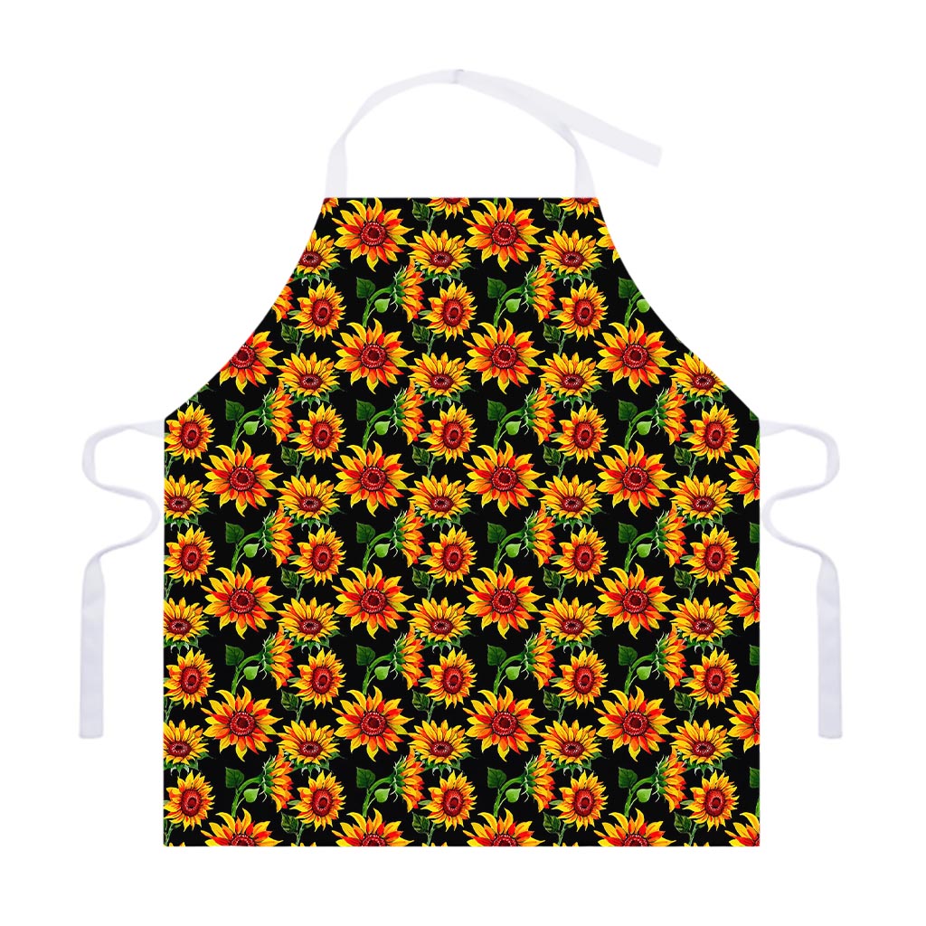 Black Autumn Sunflower Pattern Print Adjustable Apron