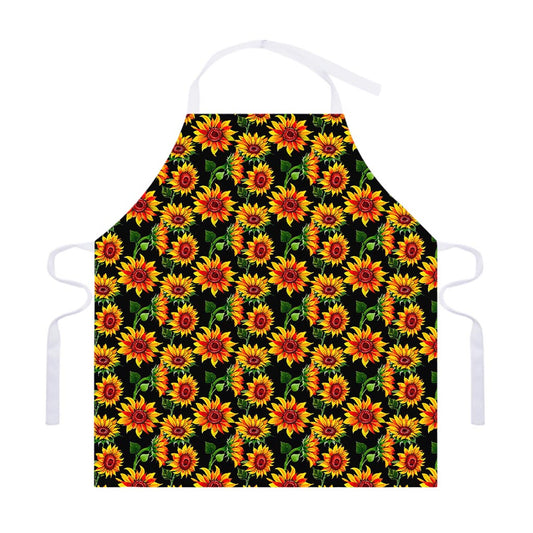 Black Autumn Sunflower Pattern Print Adjustable Apron