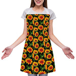 Black Autumn Sunflower Pattern Print Adjustable Apron