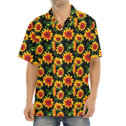 Black Autumn Sunflower Pattern Print Aloha Shirt