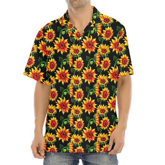 Black Autumn Sunflower Pattern Print Aloha Shirt