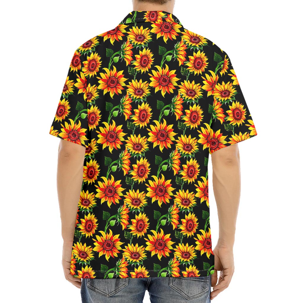 Black Autumn Sunflower Pattern Print Aloha Shirt