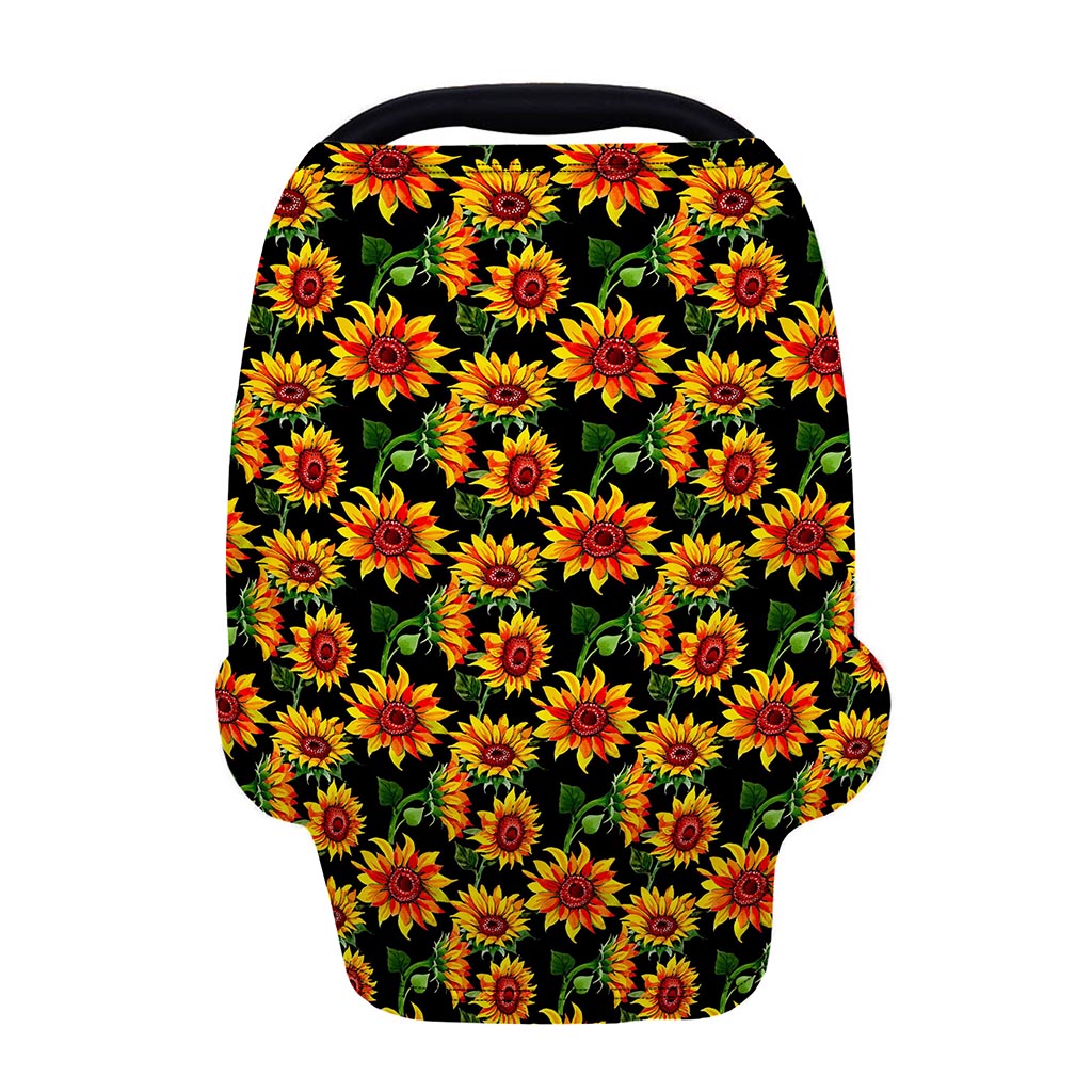 Black Autumn Sunflower Pattern Print Baby Seat Cover
