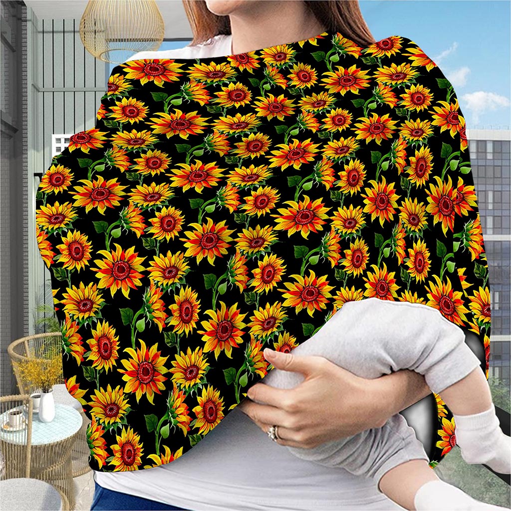 Black Autumn Sunflower Pattern Print Baby Seat Cover