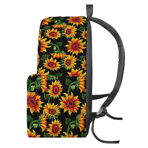 Black Autumn Sunflower Pattern Print Backpack