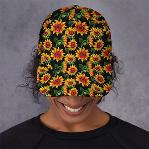 Black Autumn Sunflower Pattern Print Baseball Cap