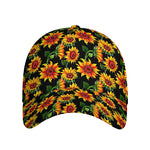 Black Autumn Sunflower Pattern Print Baseball Cap