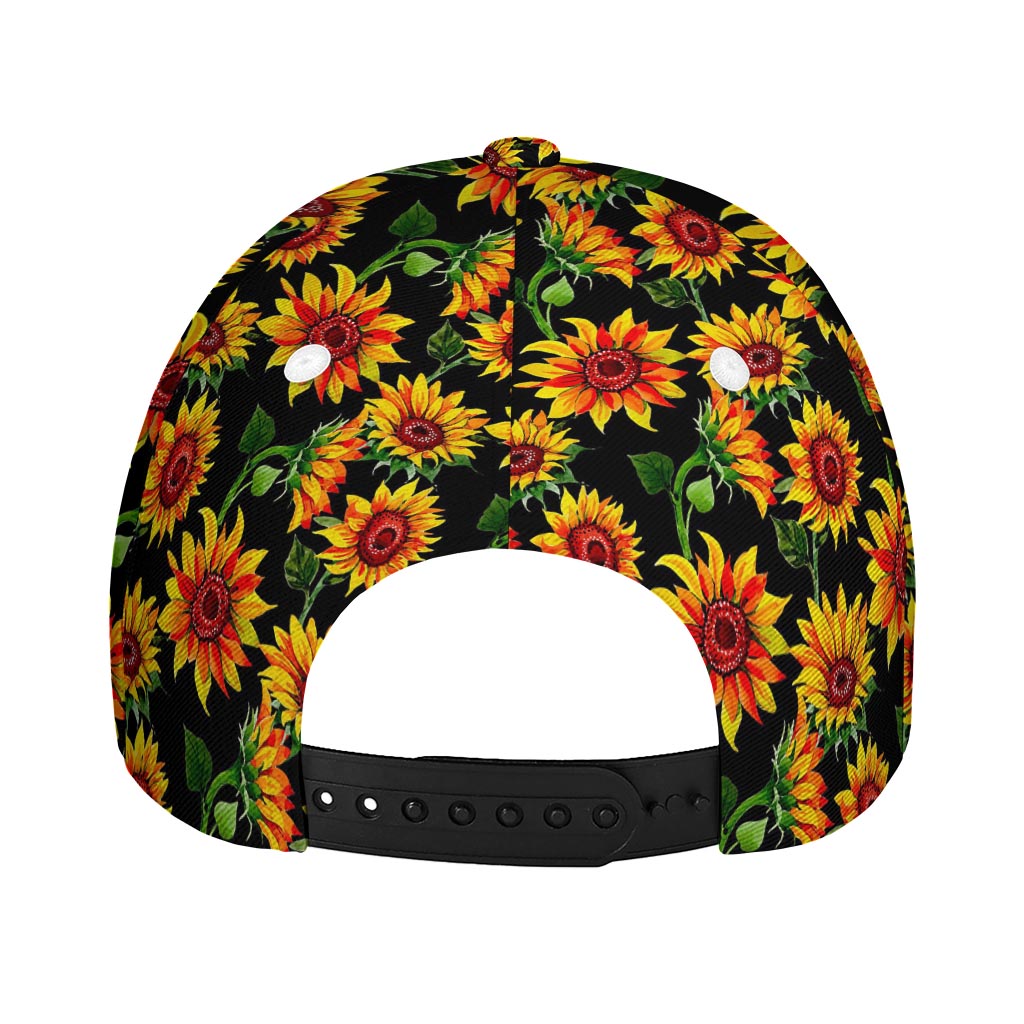 Black Autumn Sunflower Pattern Print Baseball Cap