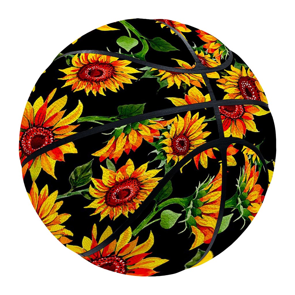 Black Autumn Sunflower Pattern Print Basketball