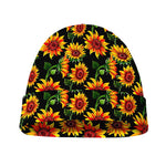 Black Autumn Sunflower Pattern Print Beanie
