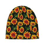 Black Autumn Sunflower Pattern Print Beanie
