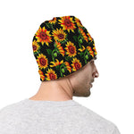 Black Autumn Sunflower Pattern Print Beanie