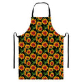 Black Autumn Sunflower Pattern Print Bib Apron With Pocket
