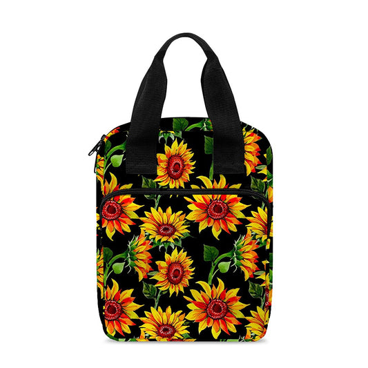Black Autumn Sunflower Pattern Print Bible Tote Bag
