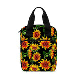 Black Autumn Sunflower Pattern Print Bible Tote Bag