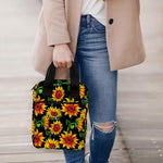 Black Autumn Sunflower Pattern Print Bible Tote Bag