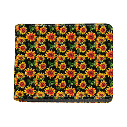 Black Autumn Sunflower Pattern Print Bifold Wallet