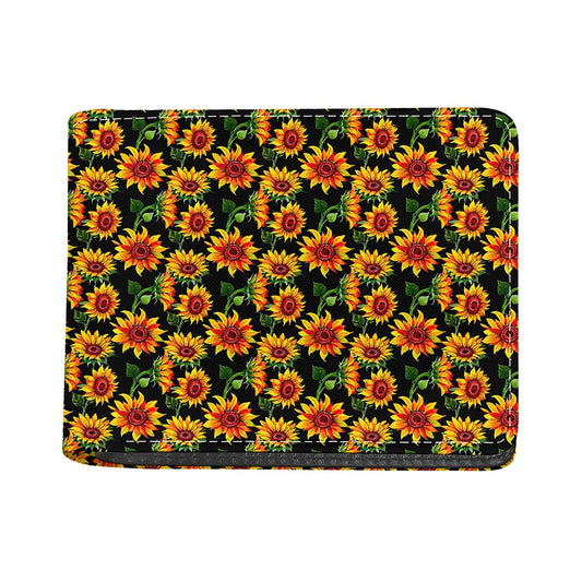 Black Autumn Sunflower Pattern Print Bifold Wallet