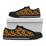 Black Autumn Sunflower Pattern Print Black Low Top Sneakers
