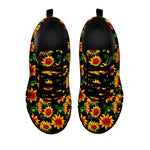 Black Autumn Sunflower Pattern Print Black Running Shoes