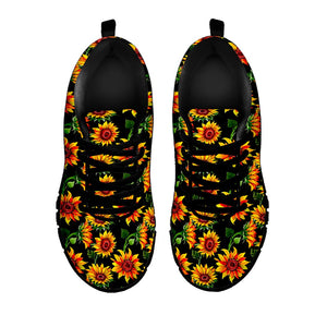 Black Autumn Sunflower Pattern Print Black Running Shoes