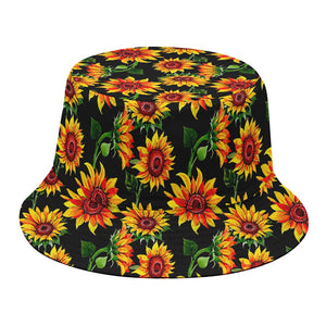 Black Autumn Sunflower Pattern Print Bucket Hat