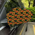 Black Autumn Sunflower Pattern Print Car Side Mirror Covers