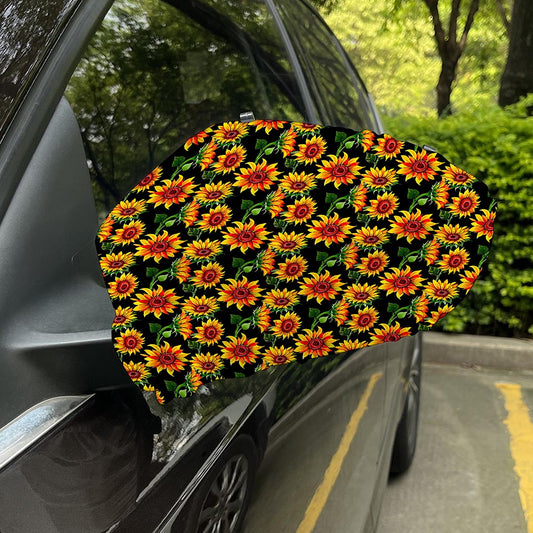 Black Autumn Sunflower Pattern Print Car Side Mirror Covers