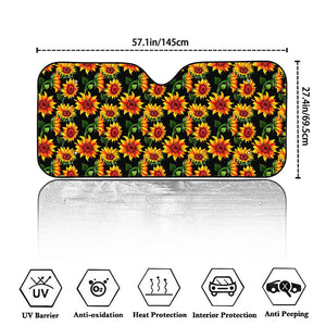 Black Autumn Sunflower Pattern Print Car Windshield Sun Shade