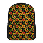 Black Autumn Sunflower Pattern Print Casual Backpack