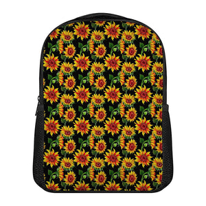 Black Autumn Sunflower Pattern Print Casual Backpack