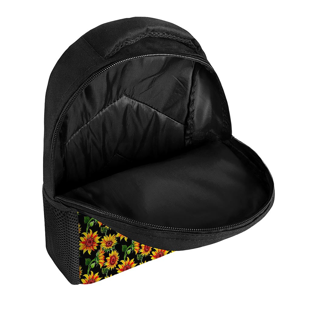 Black Autumn Sunflower Pattern Print Casual Backpack