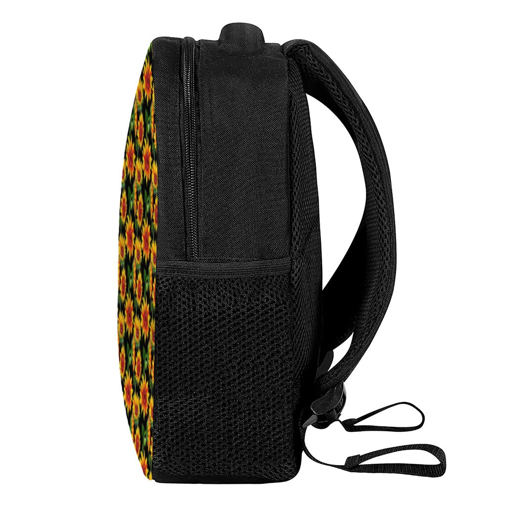 Black Autumn Sunflower Pattern Print Casual Backpack