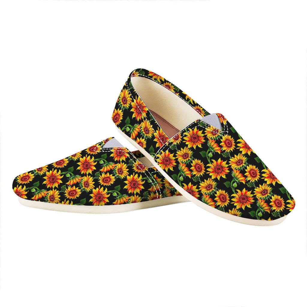 Black Autumn Sunflower Pattern Print Casual Shoes