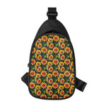 Black Autumn Sunflower Pattern Print Chest Bag