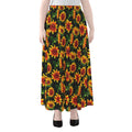 Black Autumn Sunflower Pattern Print Chiffon Maxi Skirt