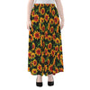 Black Autumn Sunflower Pattern Print Chiffon Maxi Skirt