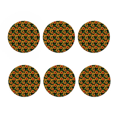 Black Autumn Sunflower Pattern Print Coaster Set