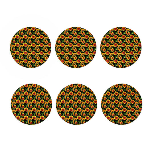 Black Autumn Sunflower Pattern Print Coaster Set