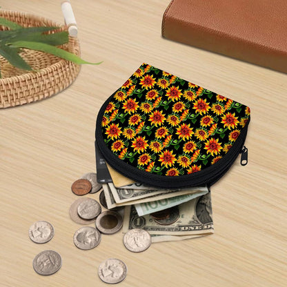 Black Autumn Sunflower Pattern Print Coin Purse